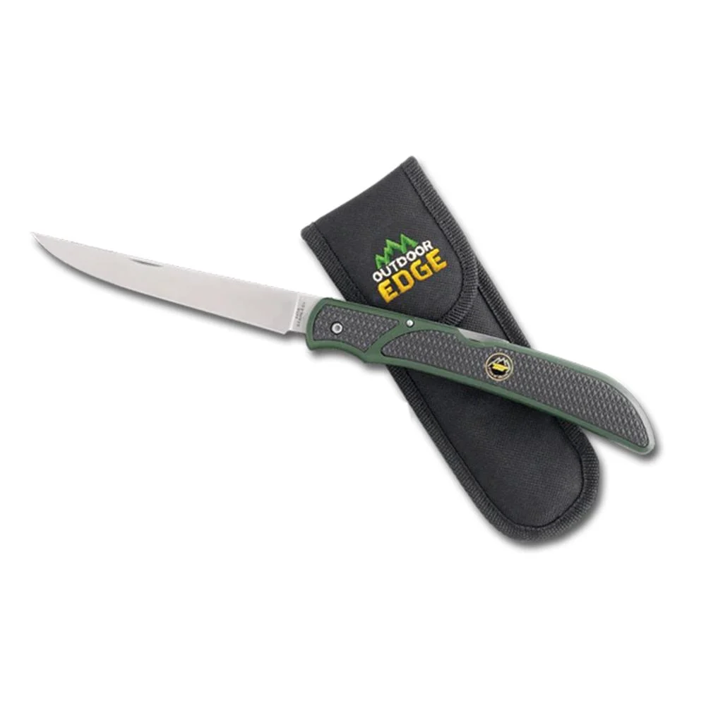 Outdoor Edge Fish & Bone Folding Knife 5" Fillet Blade Green