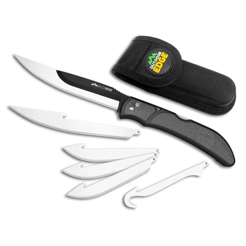 Outdoor Edge RazorBone Replaceable Blade Folding Knife with Boning Drop-point and Gutting Blades