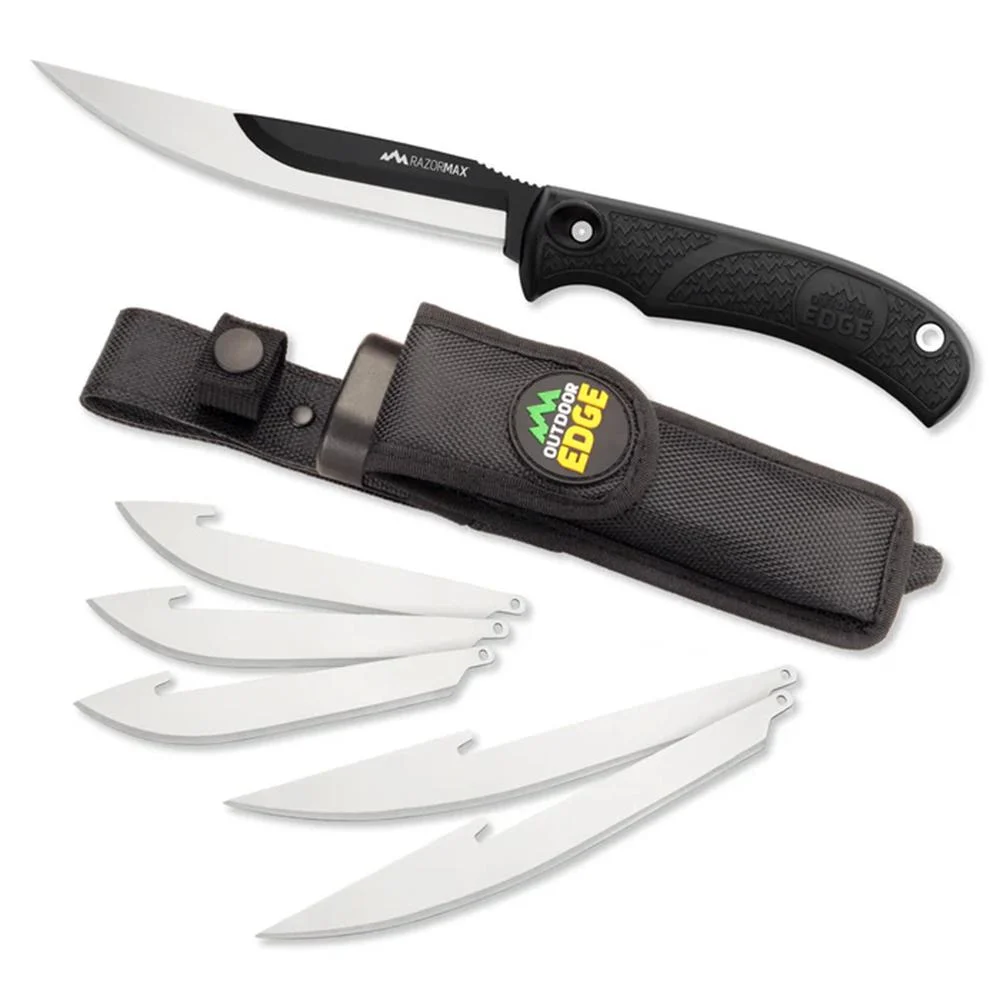 Outdoor Edge RazorMax Replaceable Fixed Knife 3-1/2" Drop Point Blade 5" Boning Blade Black