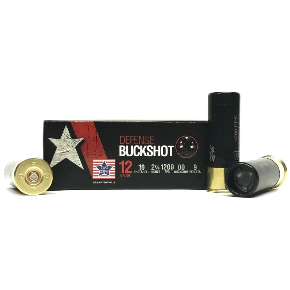 PPU Stars & Stripes Defense Buckshot Shotshells 12ga 2-3/4" 9-pellet 1200 fps #00 250/ct (25-10c/t)
