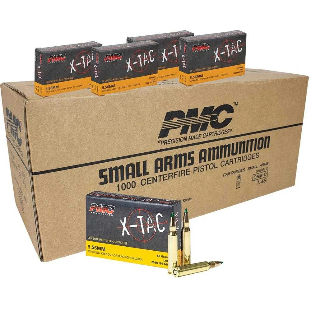 PMC X-Tac Green Tip Rifle Ammunition 5.56X45 NATO 62 gr FMJ 2920 fps 1000/ct Case (50-20/ct)