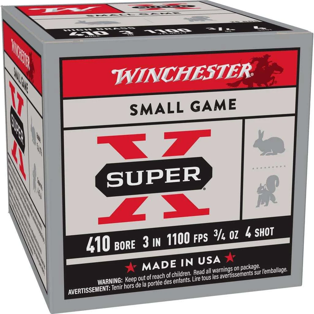 Winchester Super-X High-Brass Shotshells .410 ga 3" MAX 3/4 oz 1100 fps #4 25/ct